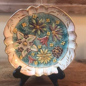Artist H Bequet Majolica Floral Plate Mid 20th Century